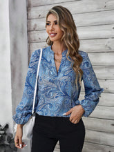 EMERY ROSE Women's Vacation Plant Print Plunging V-Neck Lantern Sleeve Loose Blouse